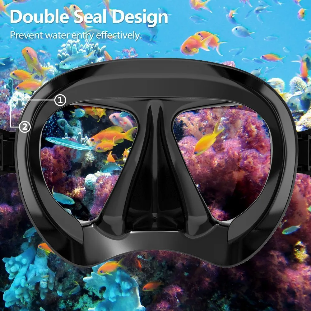 Snorkel Diving Mask, Panoramic HD Swim Mask, Anti-Fog Scuba Diving Goggles, Silicone Skirt Tempered Glass Dive Mask Adult Youth Swim Goggles with Nose Cover for Diving, Snorkeling