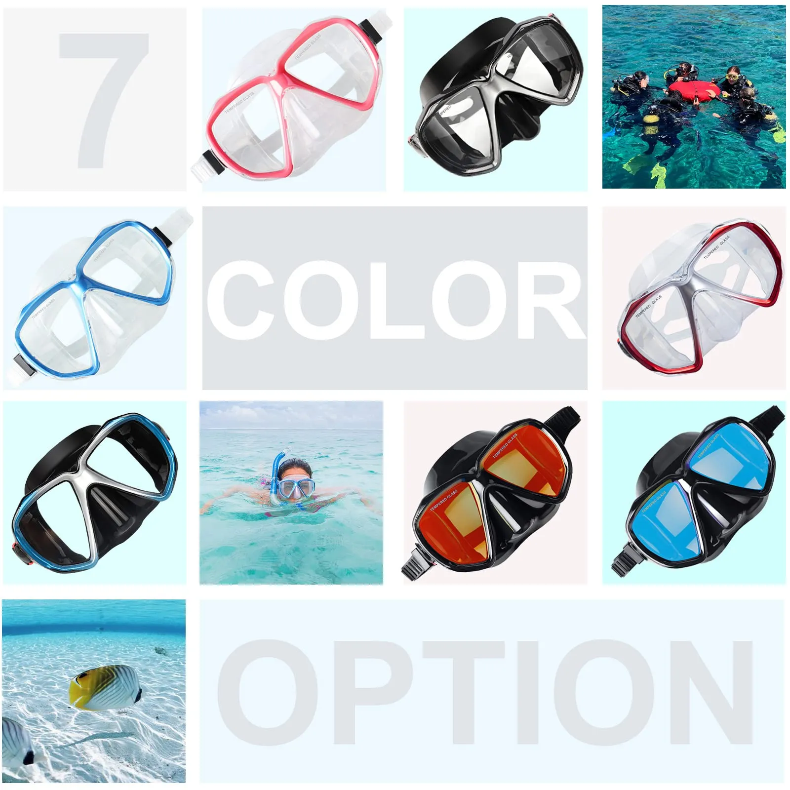 Snorkel Diving Mask, Panoramic HD Swim Mask, Anti-Fog Scuba Diving Goggles, Silicone Skirt Tempered Glass Dive Mask Adult Youth Swim Goggles with Nose Cover for Diving, Snorkeling