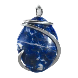 Sodalite Handmade Stone Pendant Wrapped in Silver