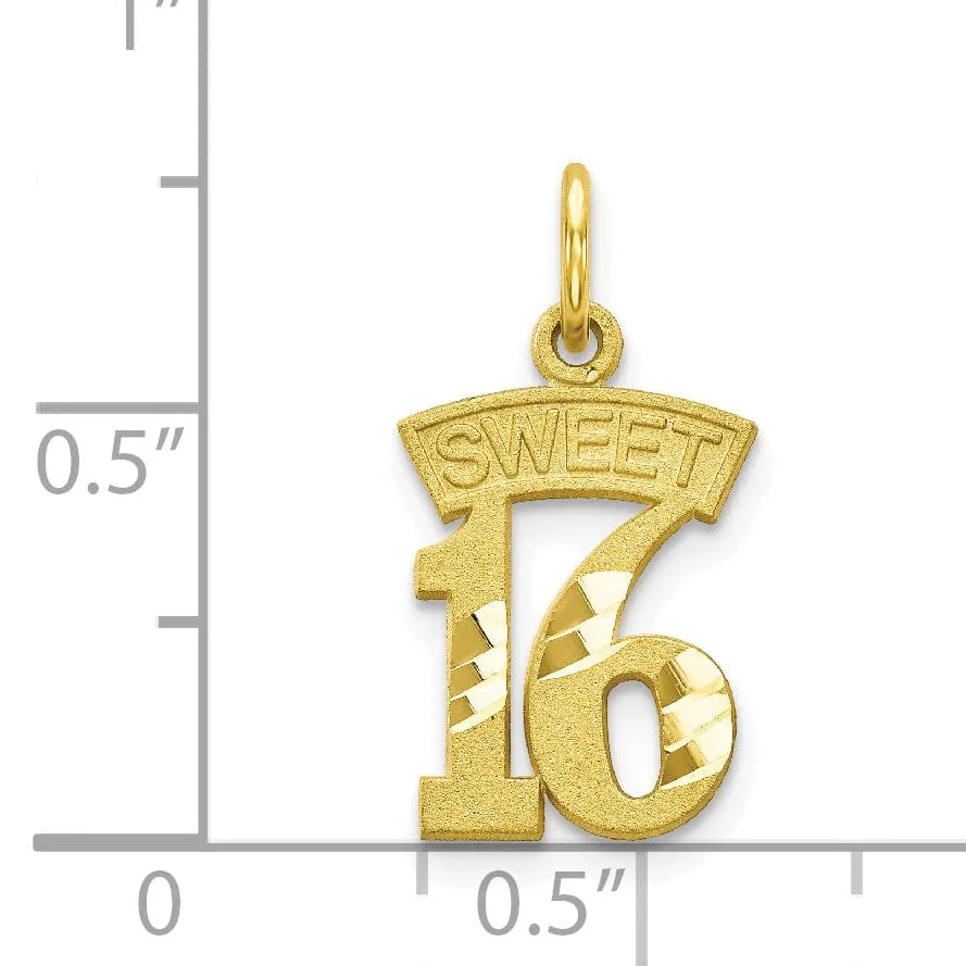 Solid 10k Yellow Gold Sweet 16 Birthday Pendant