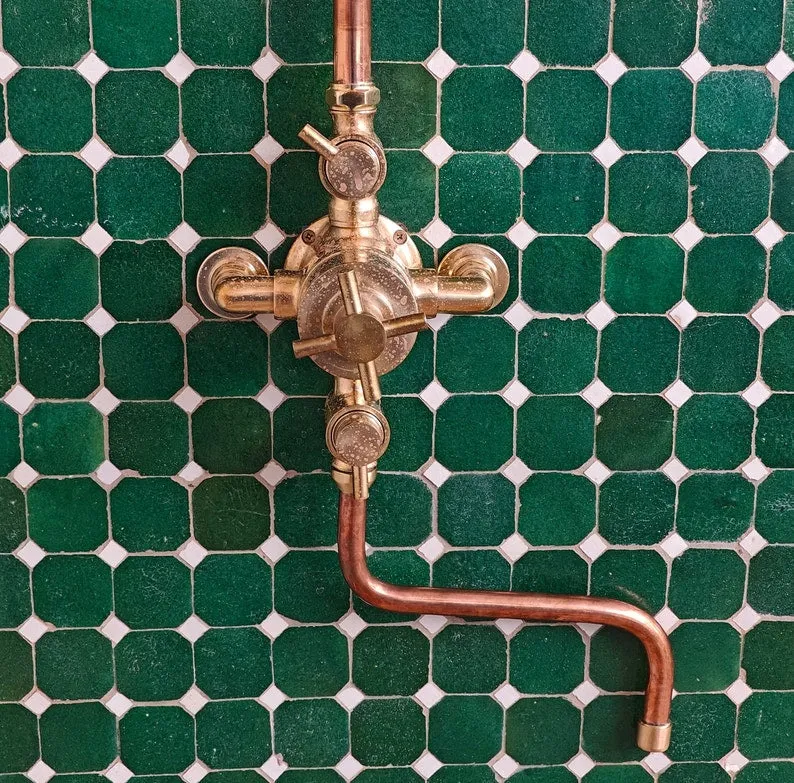 Solid Brass Exposed Shower System - Elegant Bathroom Shower with Rainfall Shower Head