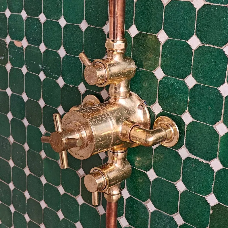 Solid Brass Exposed Shower System - Elegant Bathroom Shower with Rainfall Shower Head