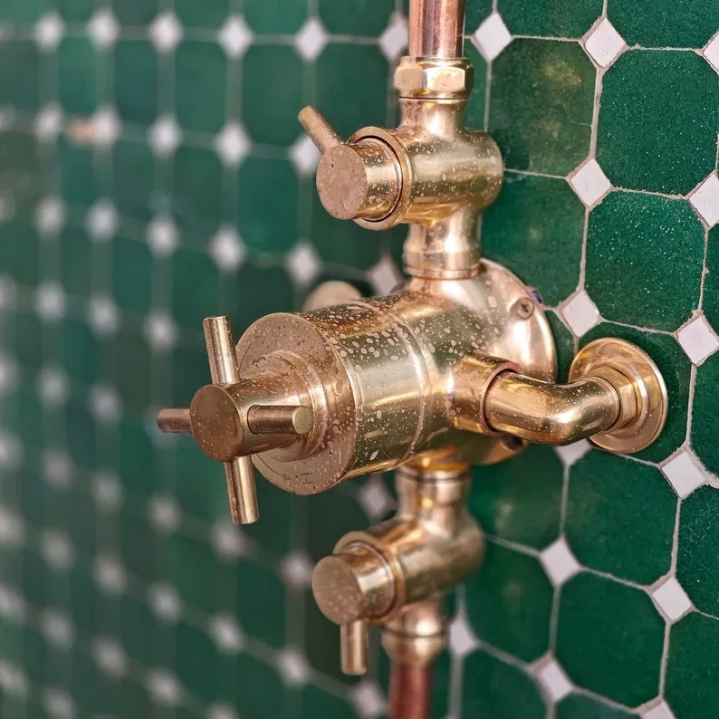 Solid Brass Exposed Shower System - Elegant Bathroom Shower with Rainfall Shower Head