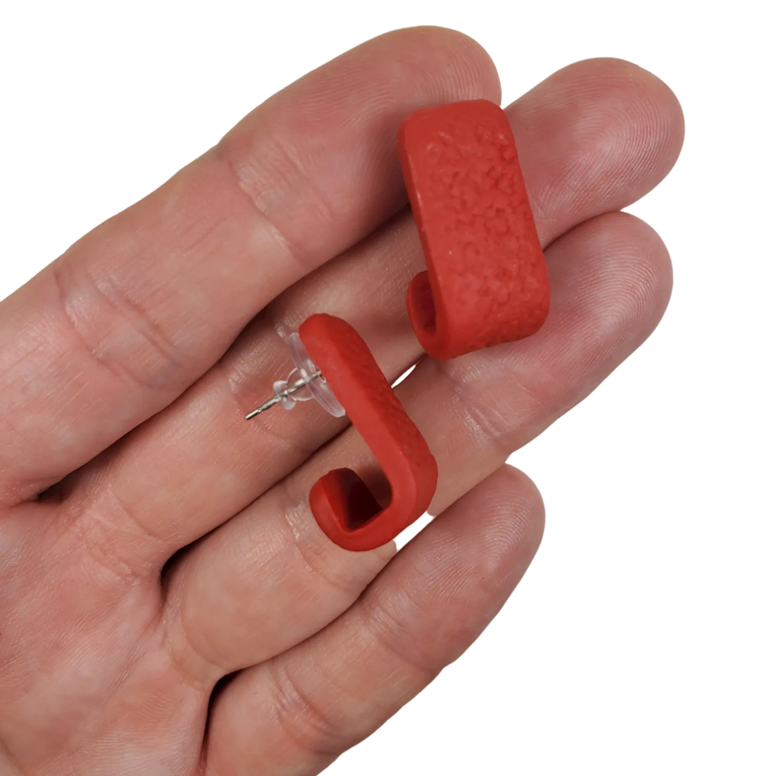 Solid Color Huggie Earring - Red Large Size for Statement Style