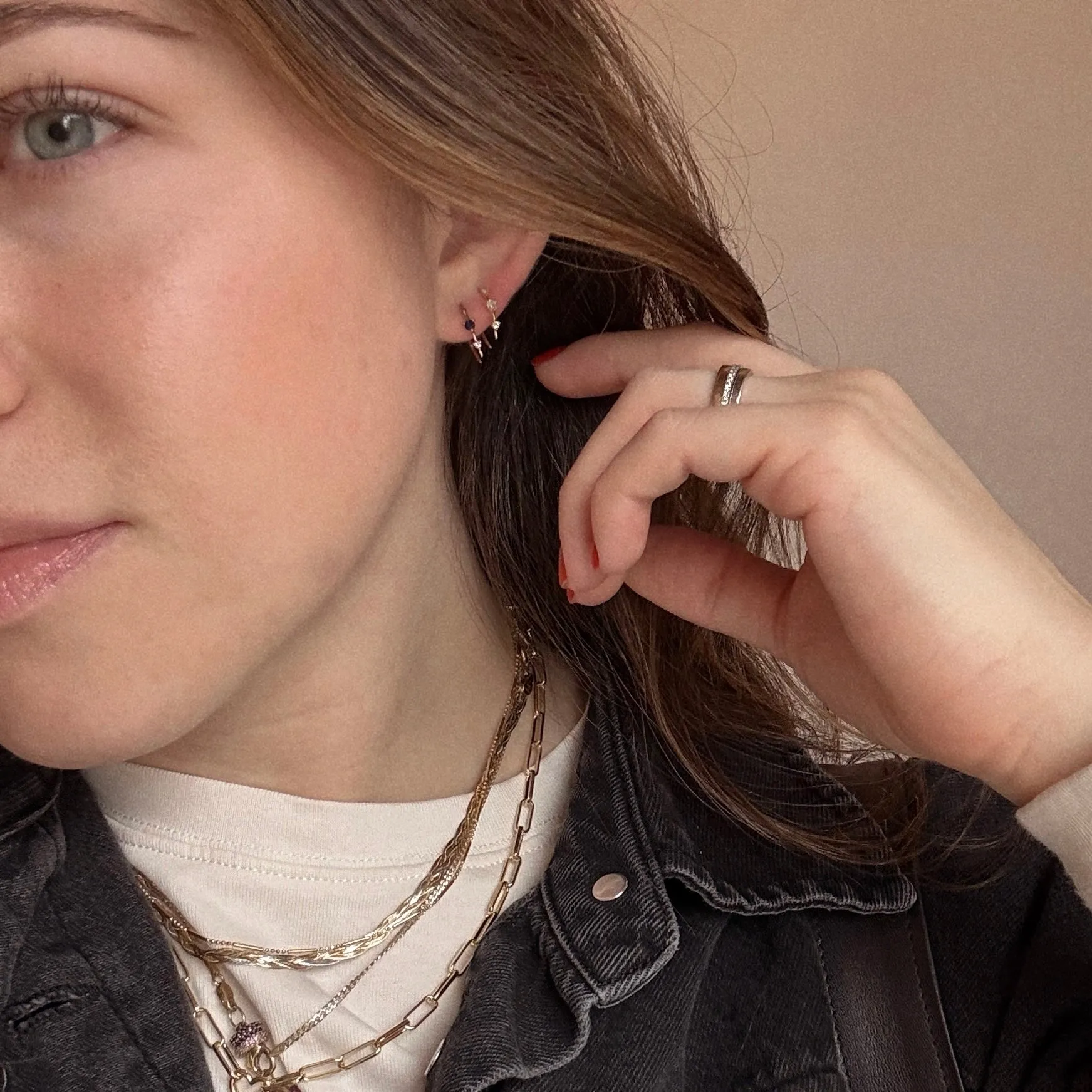 Solid Gold Ombre Birthstone Ear Huggers