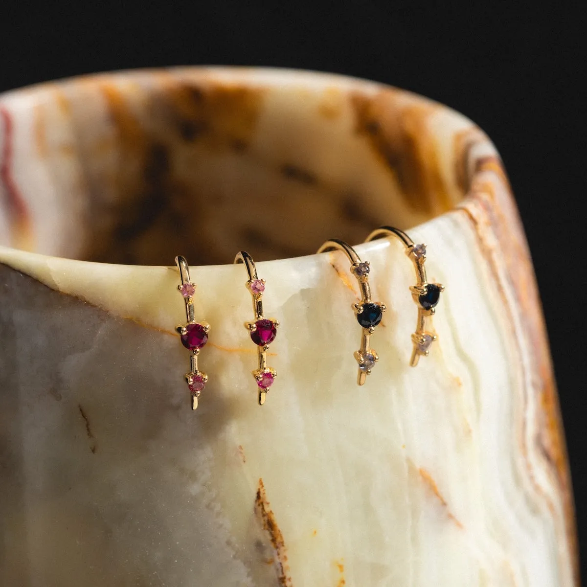 Solid Gold Ombre Birthstone Ear Huggers