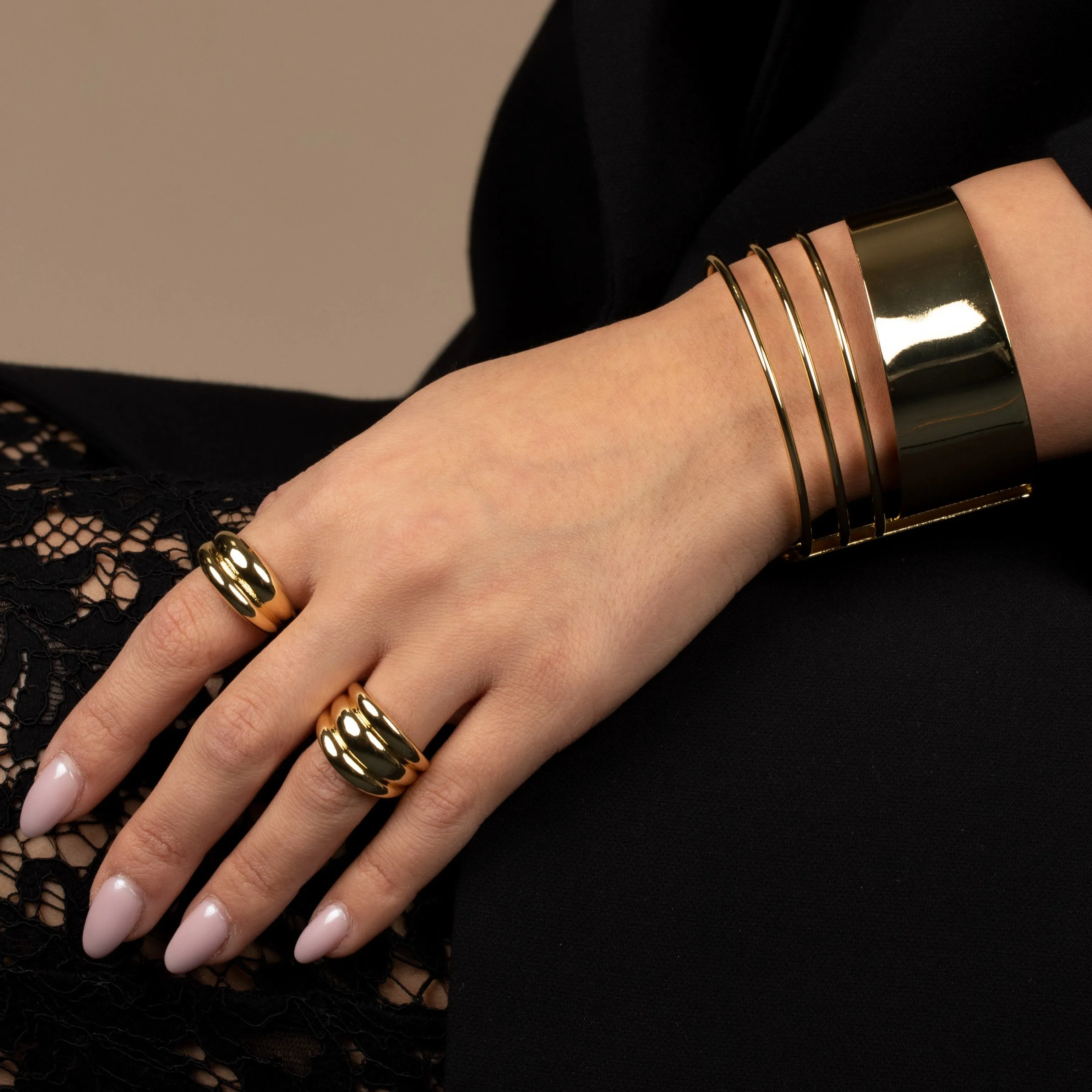 Solid Wide Lined Cuff Bangle Bracelet