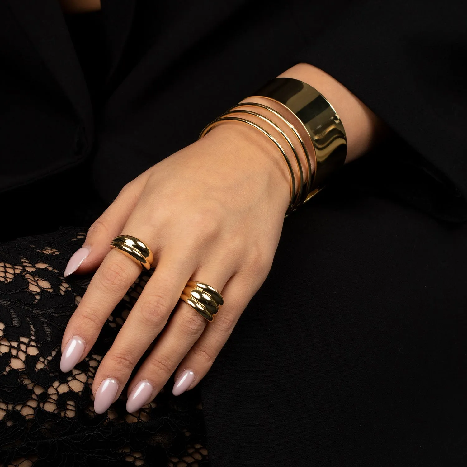 Solid Wide Lined Cuff Bangle Bracelet