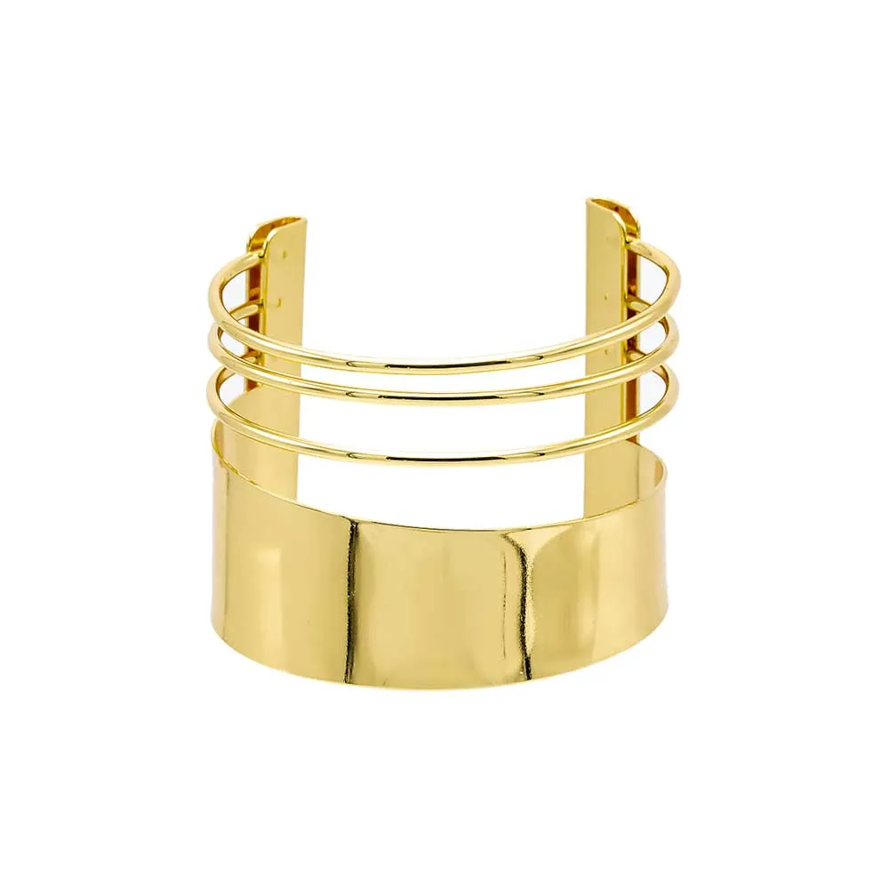 Solid Wide Lined Cuff Bangle Bracelet