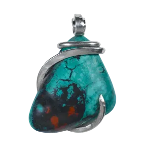 Sonora Sunset Chrysocolla Handmade Stone Pendant Wrapped in Silver