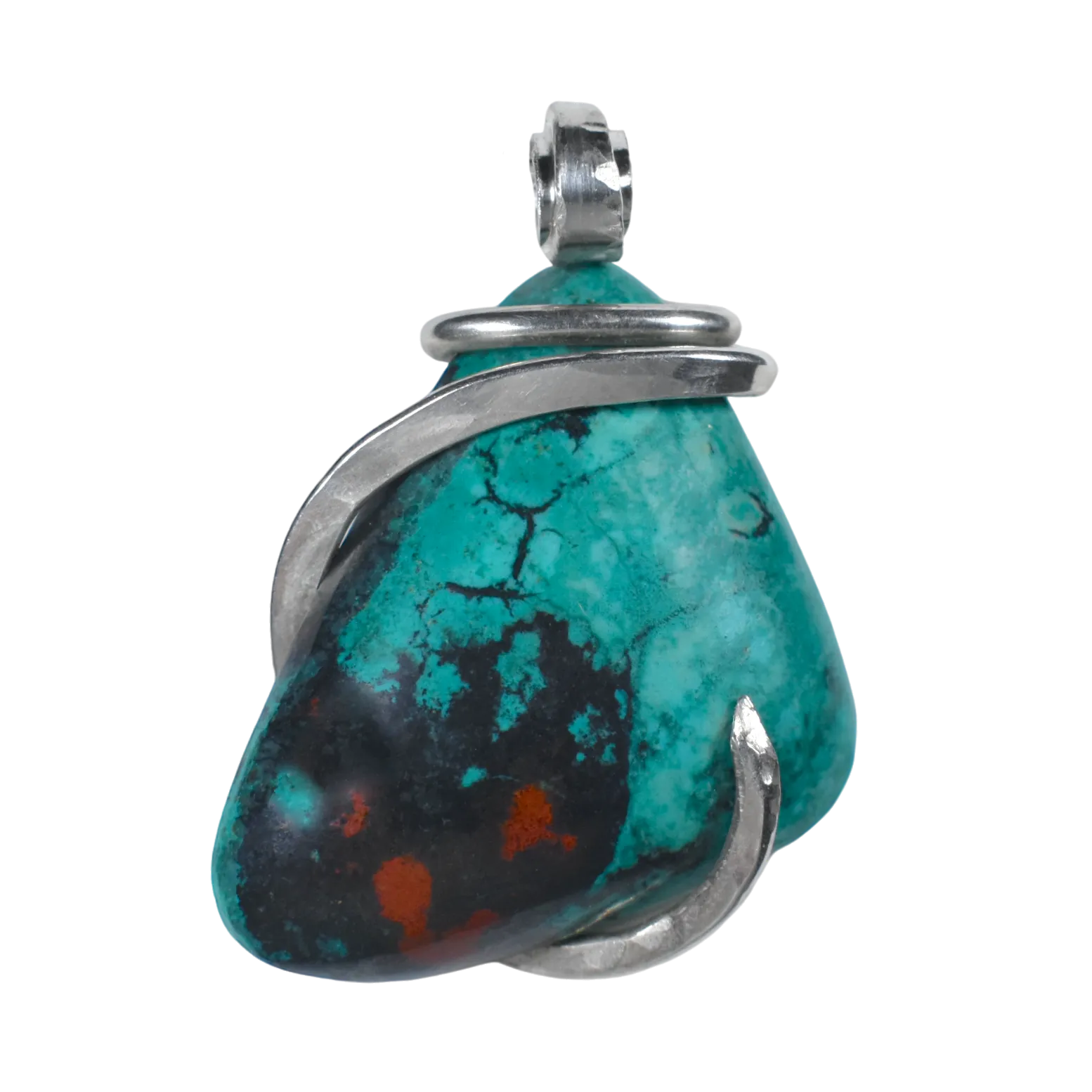 Sonora Sunset Chrysocolla Handmade Stone Pendant Wrapped in Silver