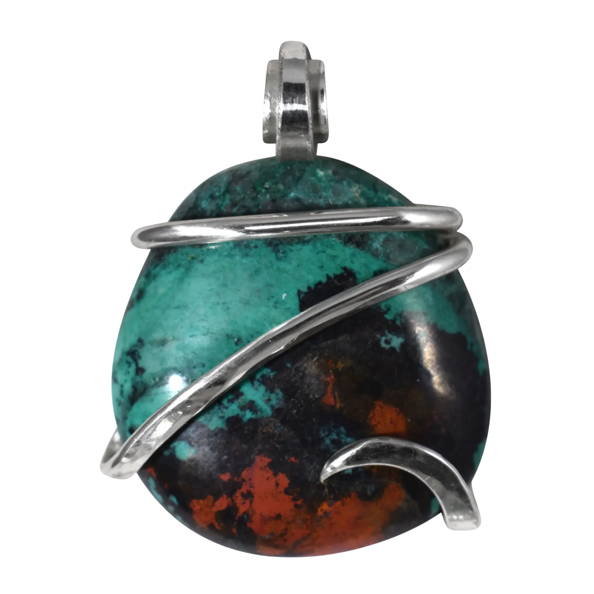 Sonora Sunset Chrysocolla Handmade Stone Pendant Wrapped in Silver