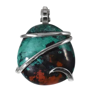 Sonora Sunset Chrysocolla Handmade Stone Pendant Wrapped in Silver