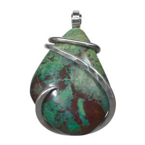 Sonora Sunset Chrysocolla Handmade Stone Pendant Wrapped in Silver