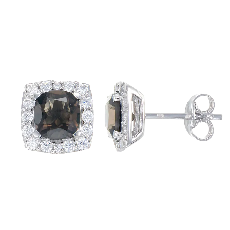 Sophisticated Luscious Natural Smoky Quartz Earrings with Halo