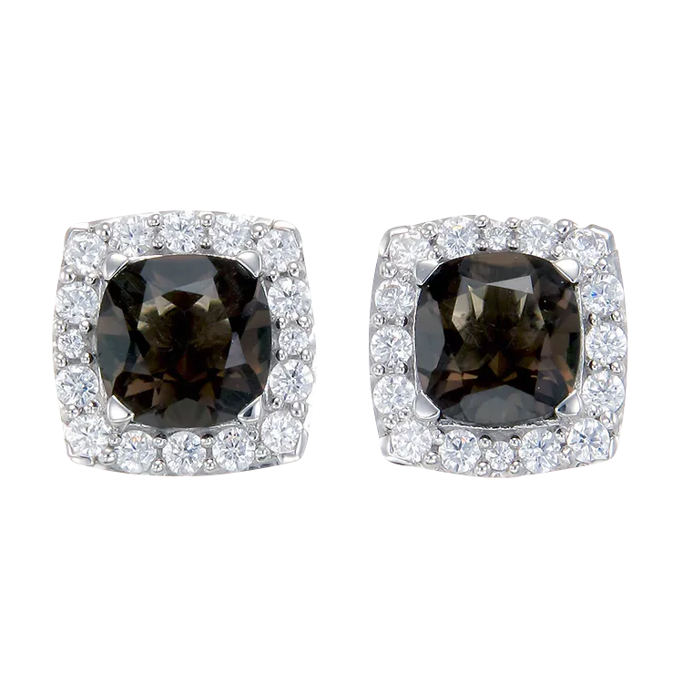 Sophisticated Luscious Natural Smoky Quartz Earrings with Halo