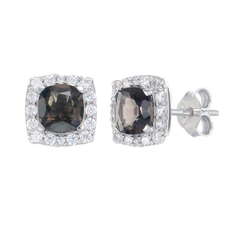 Sophisticated Luscious Natural Smoky Quartz Earrings with Halo