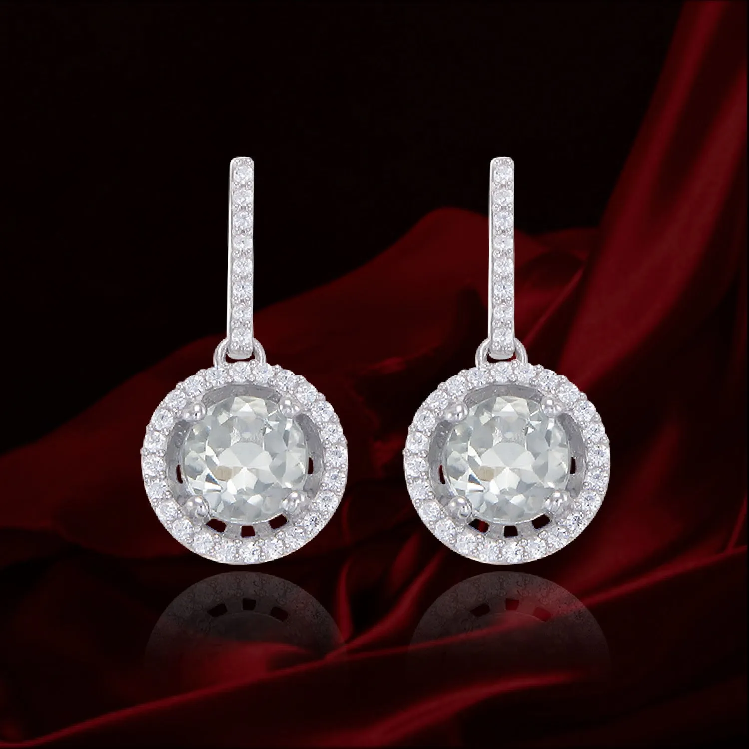 Sparkling Round Halo Mint Quartz Earrings
