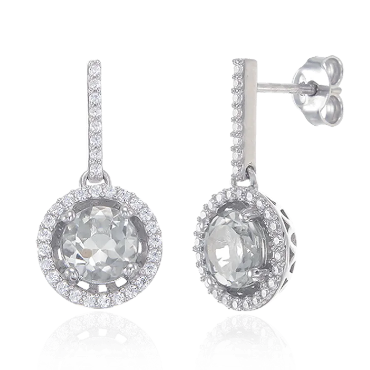 Sparkling Round Halo Mint Quartz Earrings