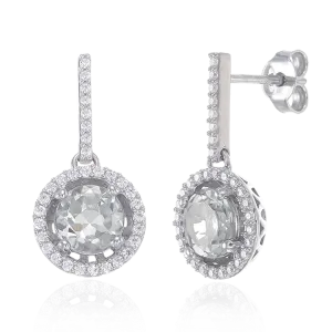Sparkling Round Halo Mint Quartz Earrings