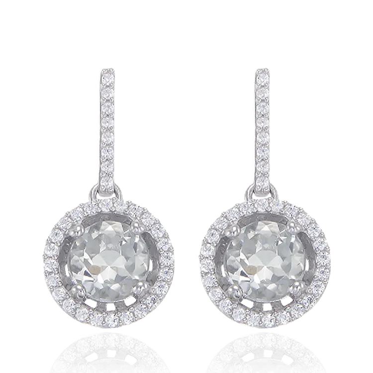 Sparkling Round Halo Mint Quartz Earrings