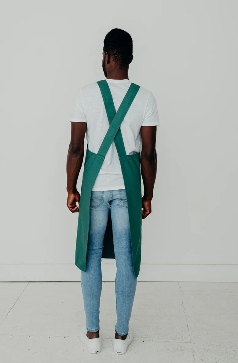 Split Leg Linen Smock Apron with Cross Back
