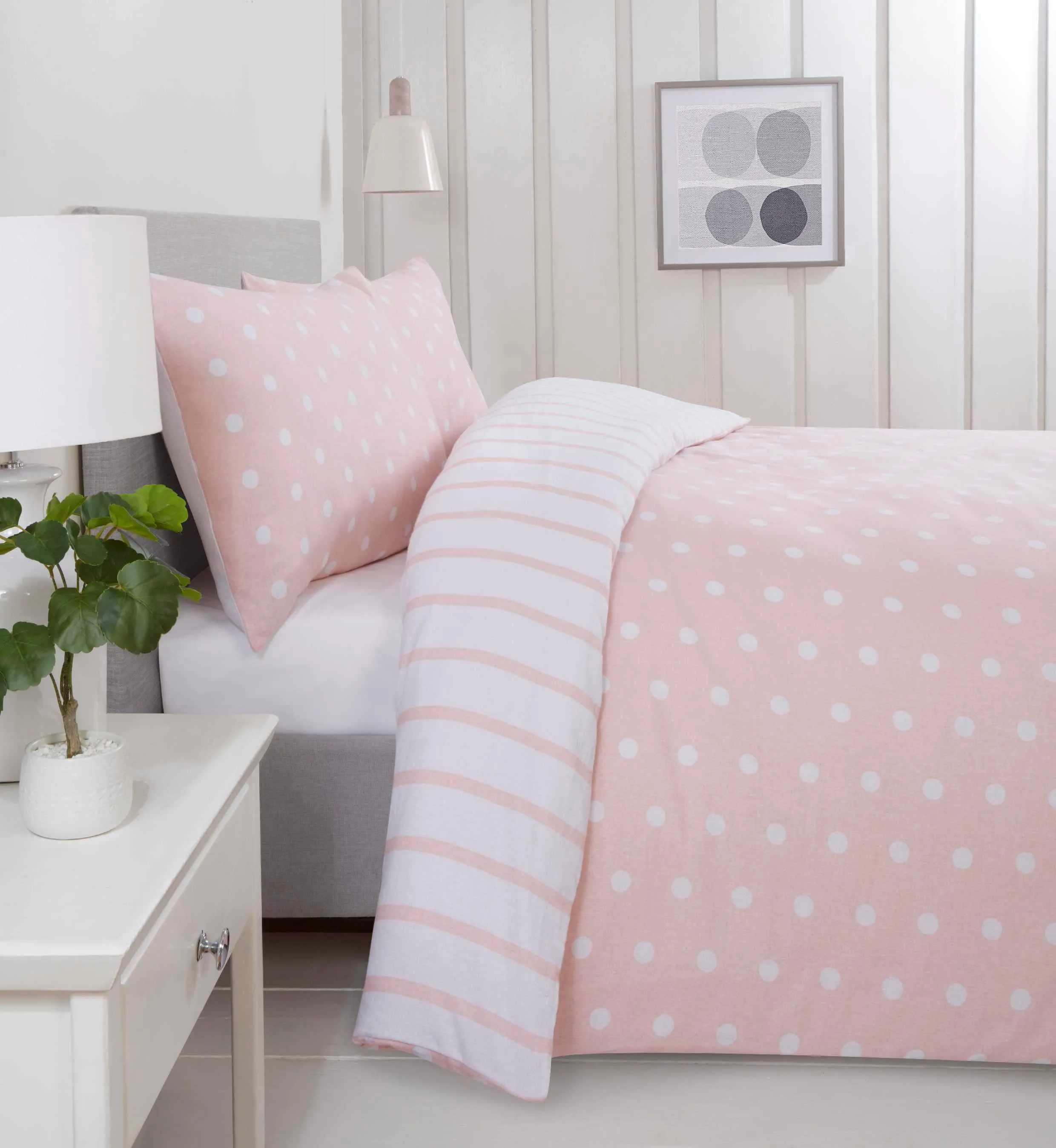 Spots & Stripes Brushed Duvet Cover Set - Blush