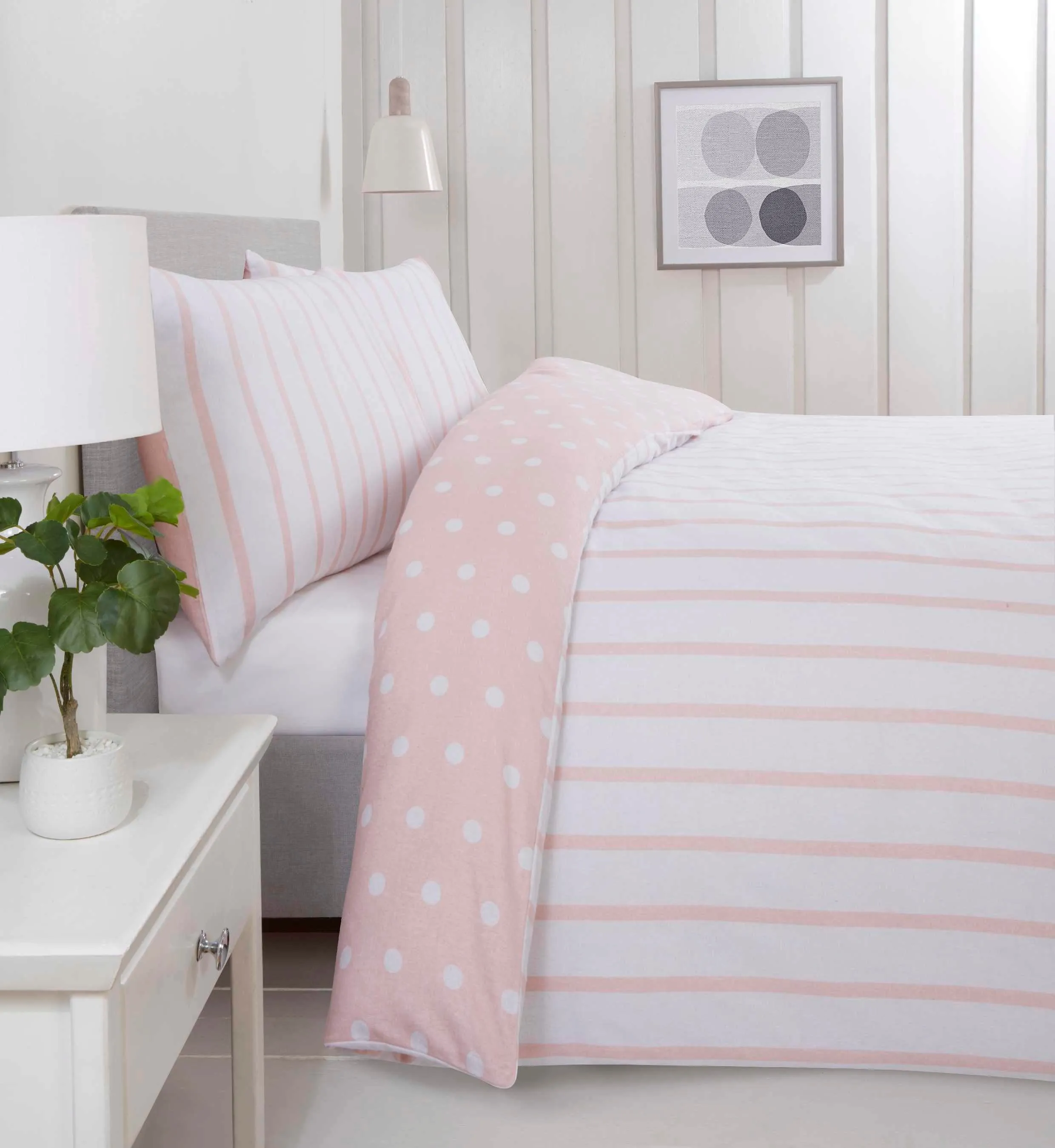 Spots & Stripes Brushed Duvet Cover Set - Blush