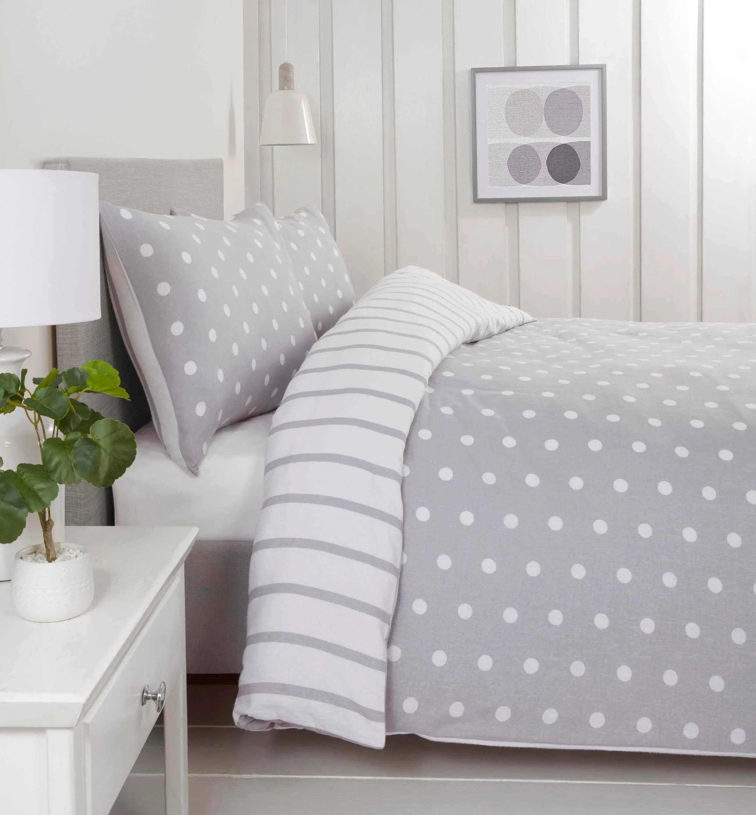 Spots & Stripes Brushed Duvet Cover Set - Grey