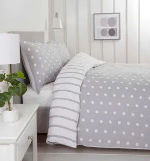 Spots & Stripes Brushed Duvet Cover Set - Grey