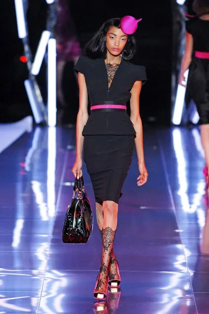 Spring 2008 Alexander McQueen "La Dame Bleue" Black Jumpsuit w Pink Inner Shoulder Detail