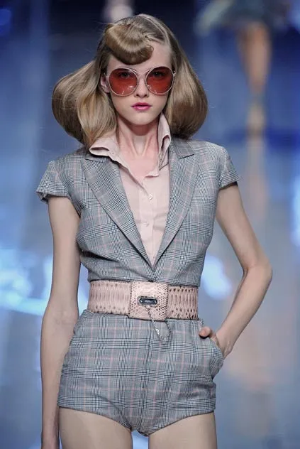 Spring 2008 Alexander McQueen "La Dame Bleue" Black Jumpsuit w Pink Inner Shoulder Detail