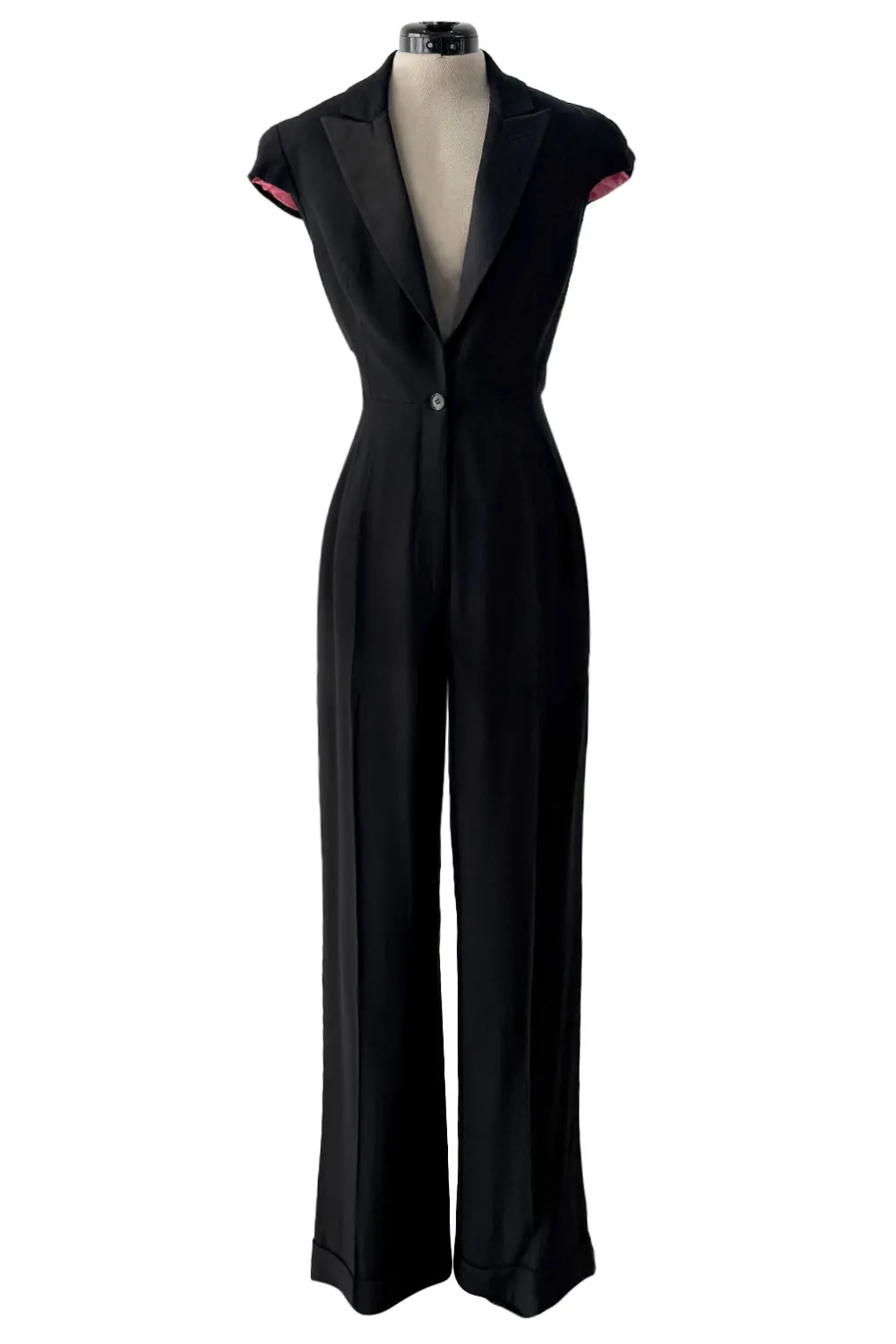 Spring 2008 Alexander McQueen "La Dame Bleue" Black Jumpsuit w Pink Inner Shoulder Detail
