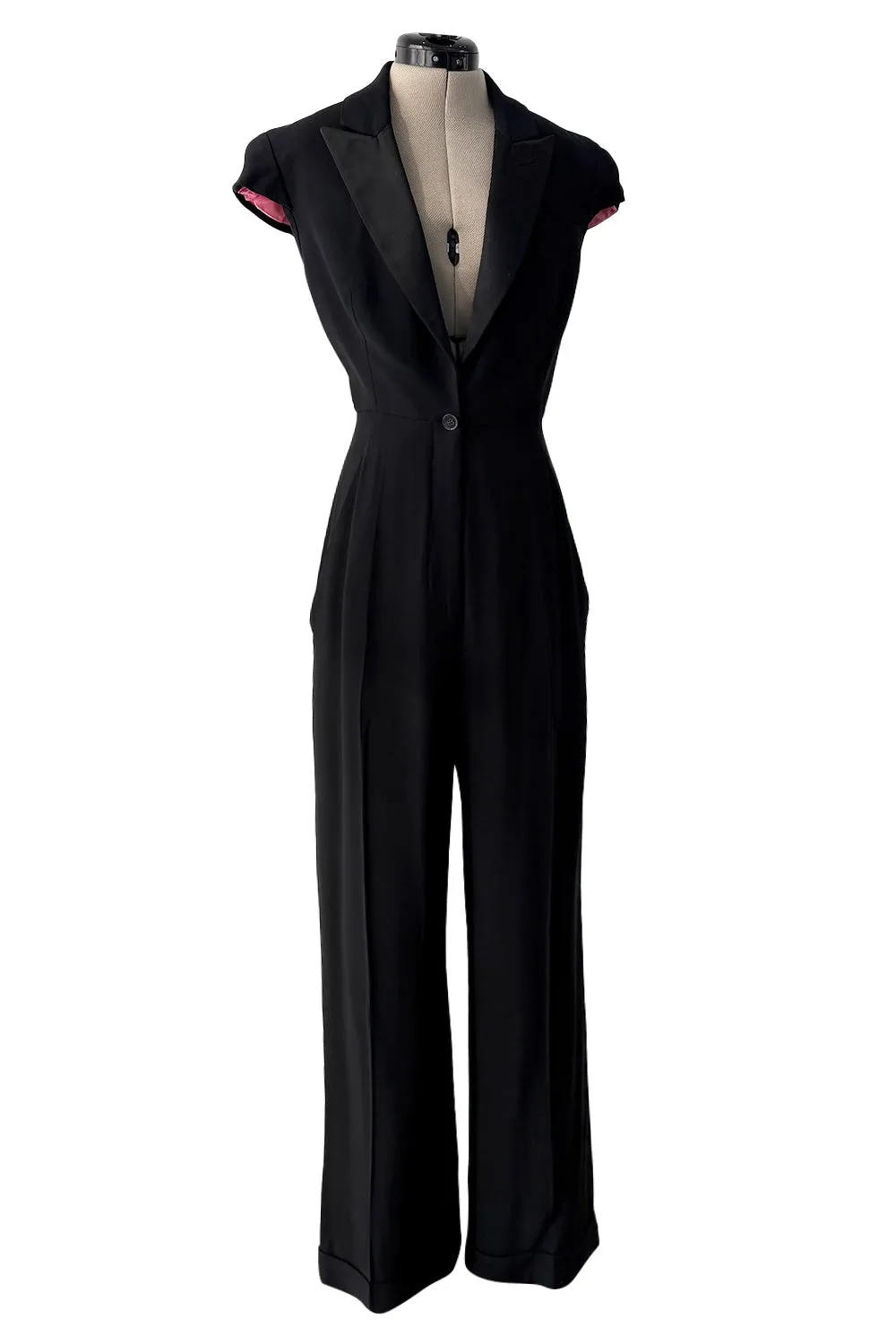 Spring 2008 Alexander McQueen "La Dame Bleue" Black Jumpsuit w Pink Inner Shoulder Detail