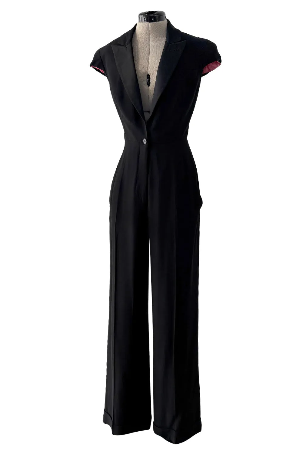 Spring 2008 Alexander McQueen "La Dame Bleue" Black Jumpsuit w Pink Inner Shoulder Detail