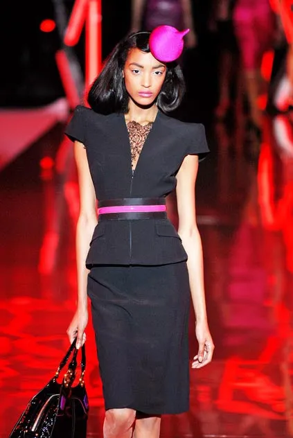 Spring 2008 Alexander McQueen "La Dame Bleue" Black Jumpsuit w Pink Inner Shoulder Detail