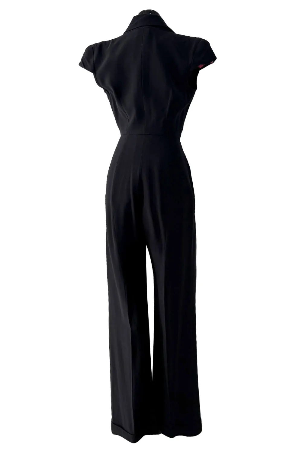 Spring 2008 Alexander McQueen "La Dame Bleue" Black Jumpsuit w Pink Inner Shoulder Detail