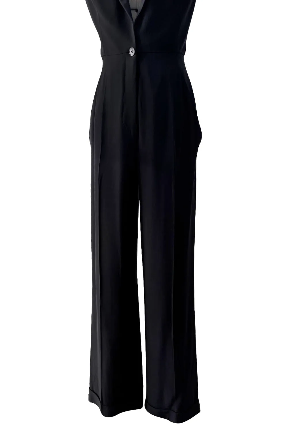 Spring 2008 Alexander McQueen "La Dame Bleue" Black Jumpsuit w Pink Inner Shoulder Detail