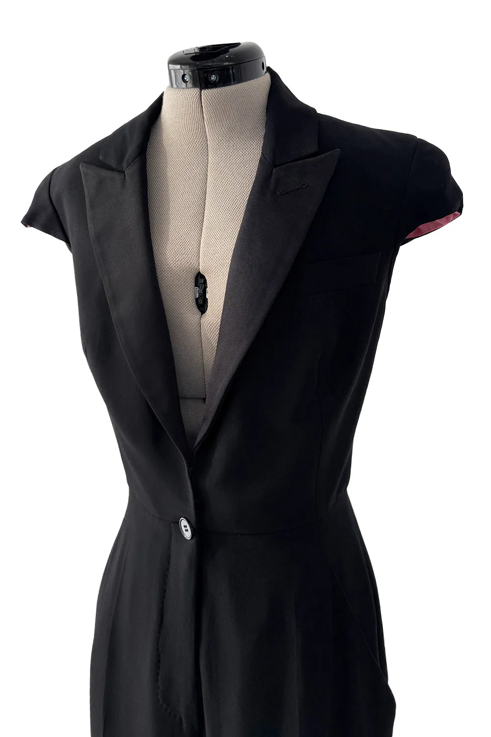 Spring 2008 Alexander McQueen "La Dame Bleue" Black Jumpsuit w Pink Inner Shoulder Detail