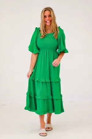 Spring Fling Square Neck Midi Dress in Green