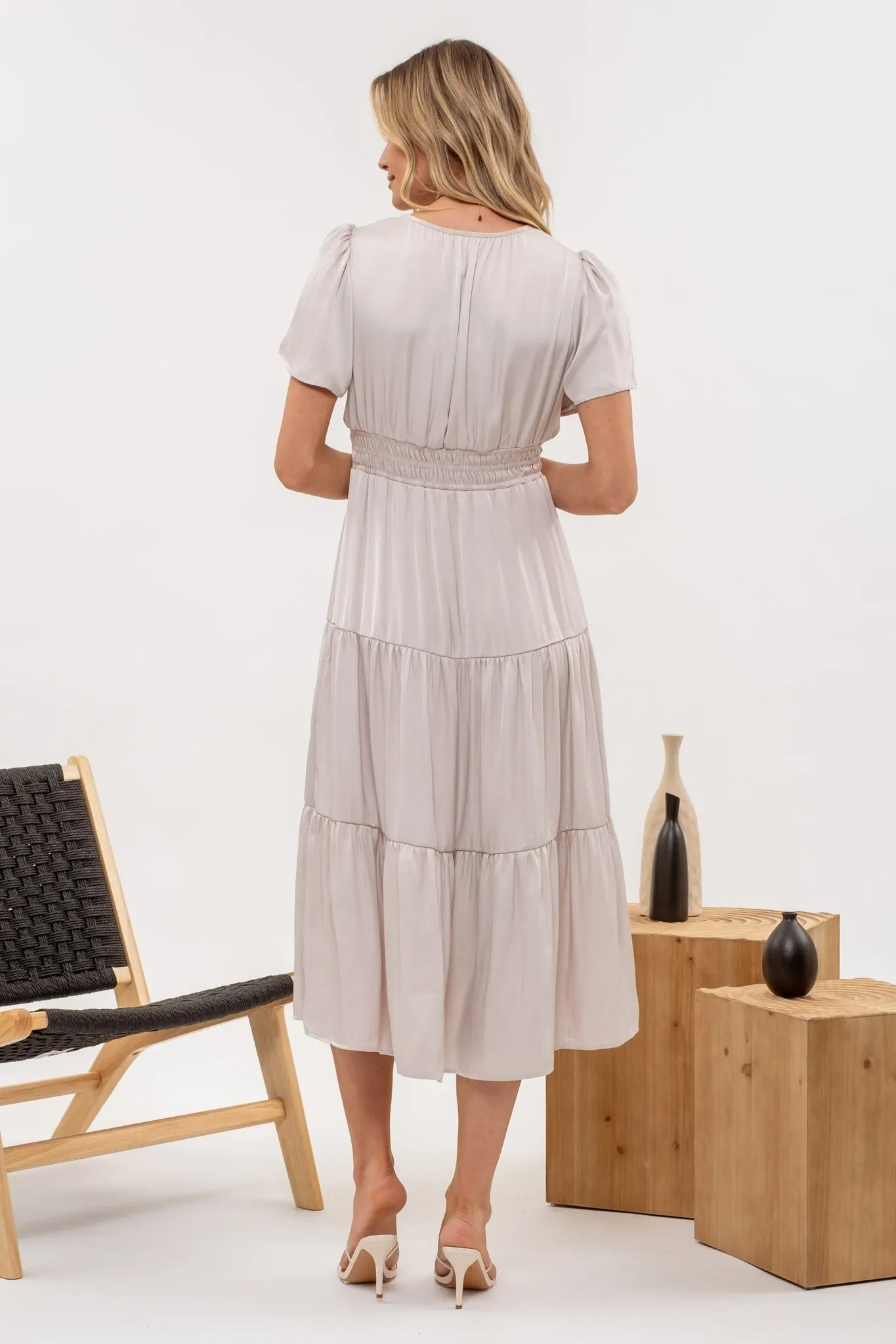 Spring Romance Tiered Midi Dress in Ivory