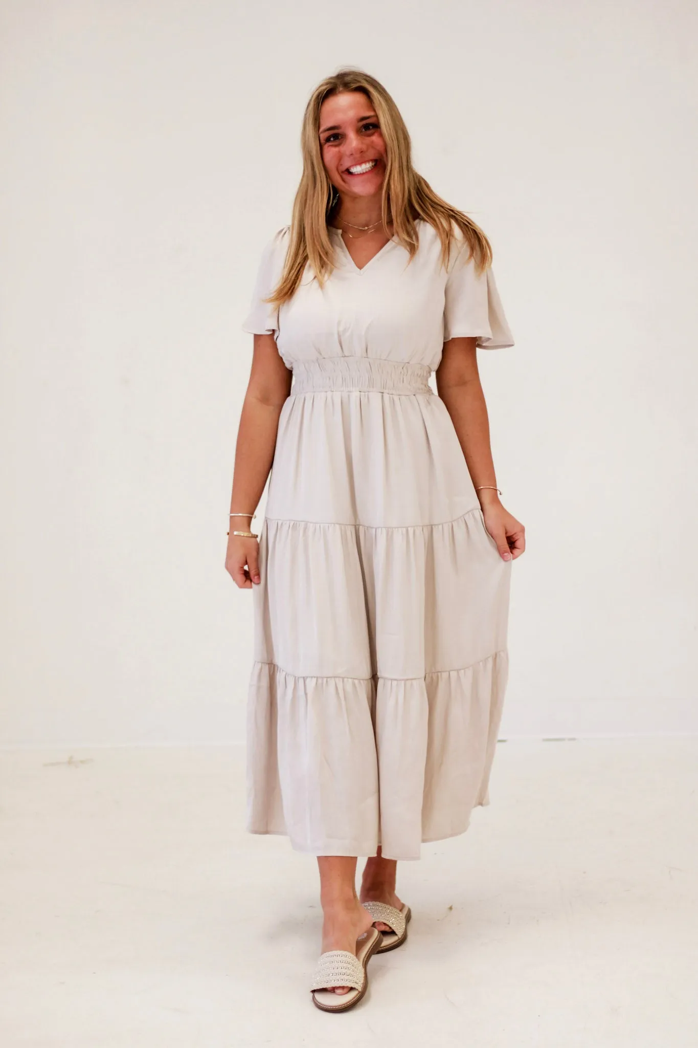 Spring Romance Tiered Midi Dress in Ivory
