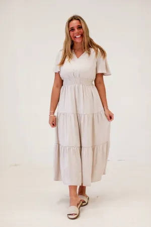 Spring Romance Tiered Midi Dress in Ivory