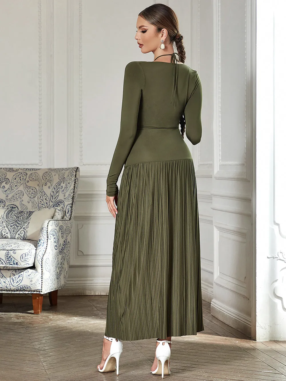 Square Collar Cut Out Maxi Bodycon Dress HB0348