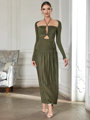 Square Collar Cut Out Maxi Bodycon Dress HB0348