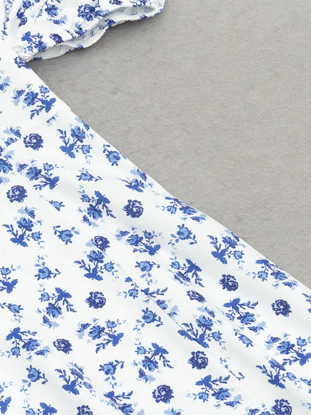 Square Collar Short Sleeve Floral Maxi Bodycon Dress HB00953