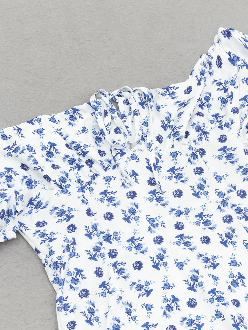 Square Collar Short Sleeve Floral Maxi Bodycon Dress HB00953