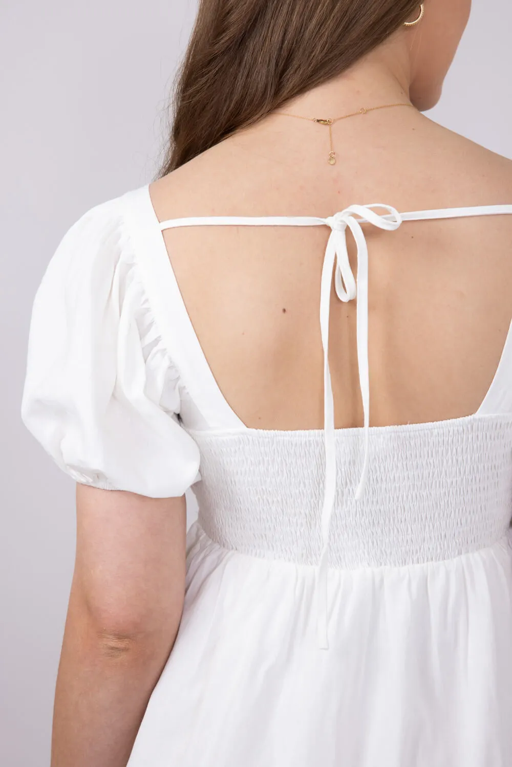 Square Neck Puff Sleeve Dress for Women in White | ID4543-WHITE