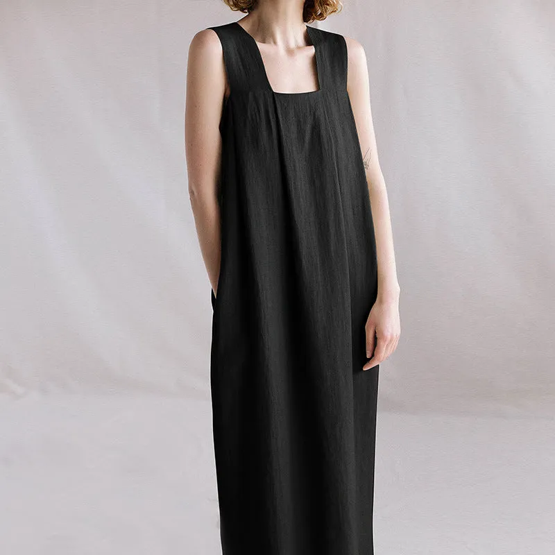 Square Neck Sleeveless Loose Long Dress