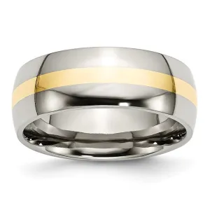 Stainless Steel and 14k Gold Inlay Polished Band